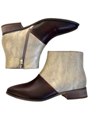 Like New Antelope Leather Metallic Ankle Boot